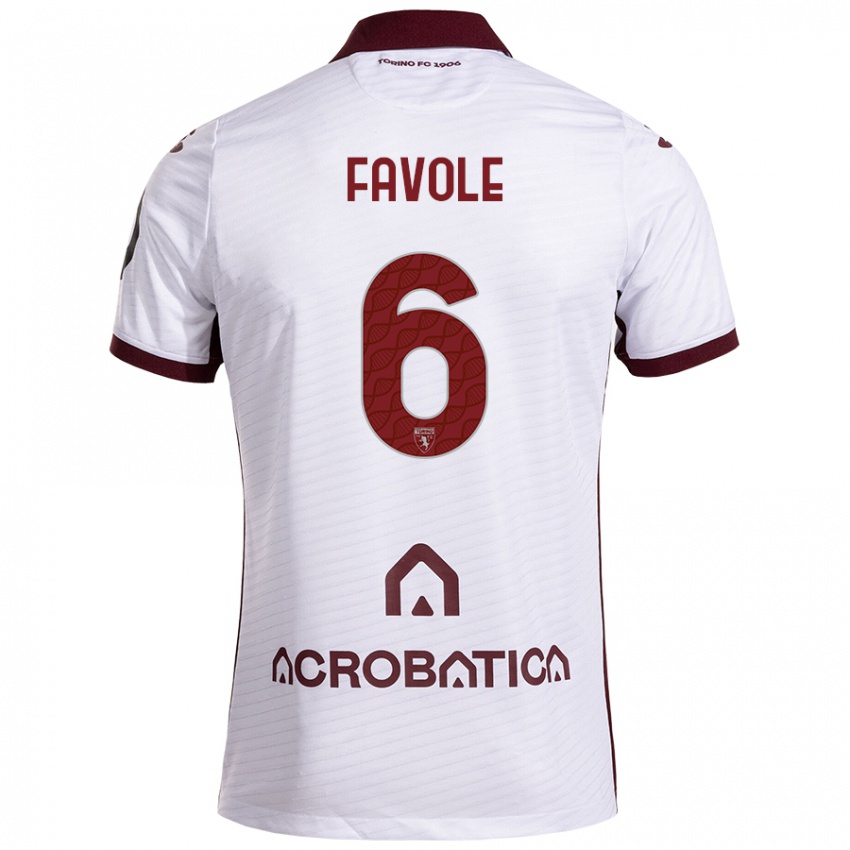 Niño Camiseta Stefania Favole #6 Blanco Granate 2ª Equipación 2024/25 La Camisa Chile