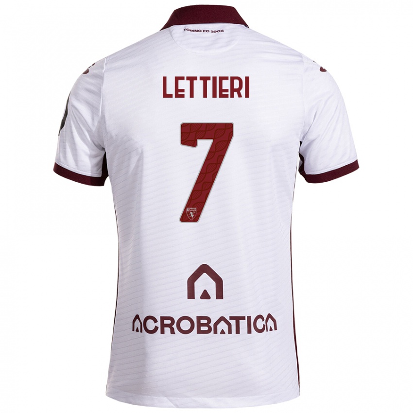 Niño Camiseta Jessica Lettieri #7 Blanco Granate 2ª Equipación 2024/25 La Camisa Chile