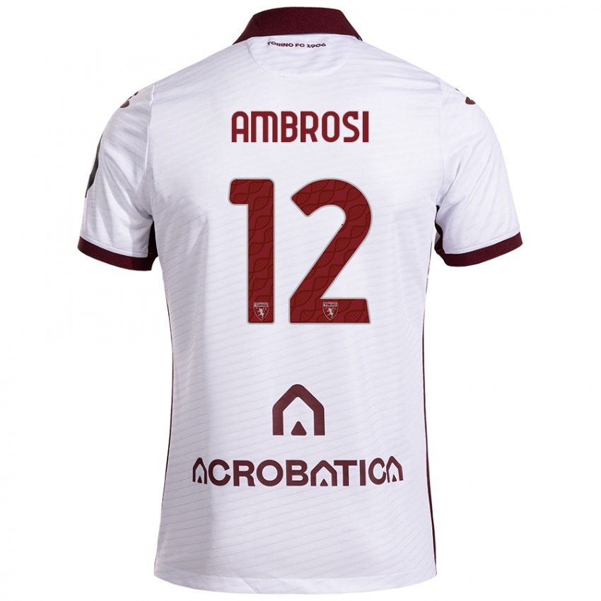 Niño Camiseta Martina Ambrosi #12 Blanco Granate 2ª Equipación 2024/25 La Camisa Chile