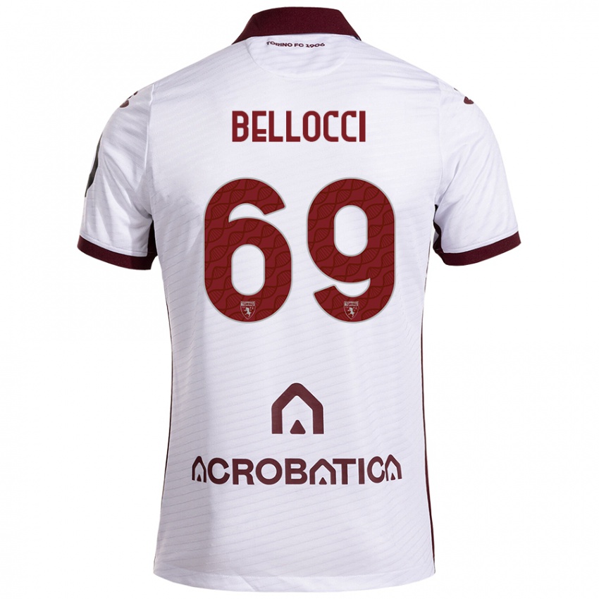 Niño Camiseta Andrea Bellocci #69 Blanco Granate 2ª Equipación 2024/25 La Camisa Chile