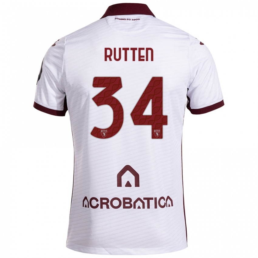 Niño Camiseta Jill Rutten #34 Blanco Granate 2ª Equipación 2024/25 La Camisa Chile