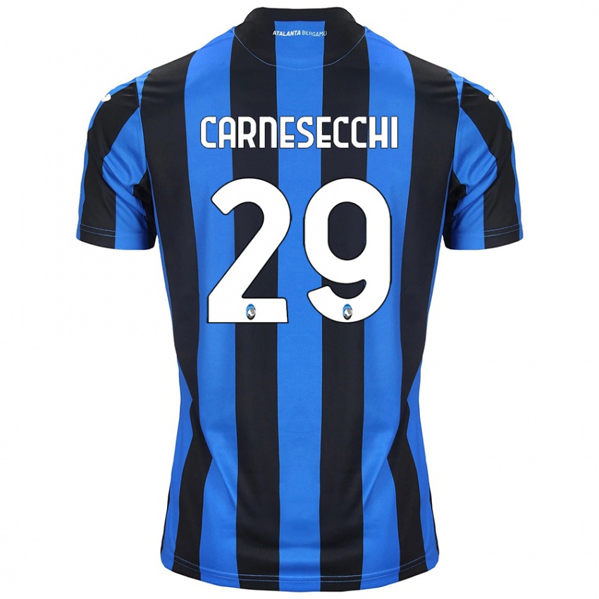 Hombre Camiseta Marco Carnesecchi #29 Azul Negro 1ª Equipación 2024/25 La Camisa Chile