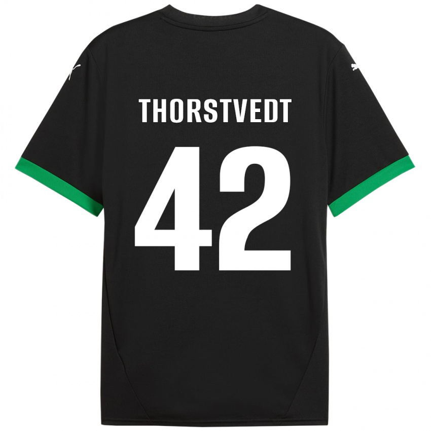 Hombre Camiseta Kristian Thorstvedt #42 Negro Verde Oscuro 1ª Equipación 2024/25 La Camisa Chile