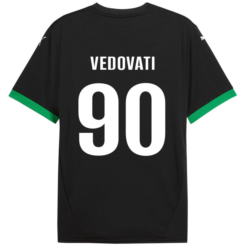 Hombre Camiseta Gabriele Vedovati #90 Negro Verde Oscuro 1ª Equipación 2024/25 La Camisa Chile