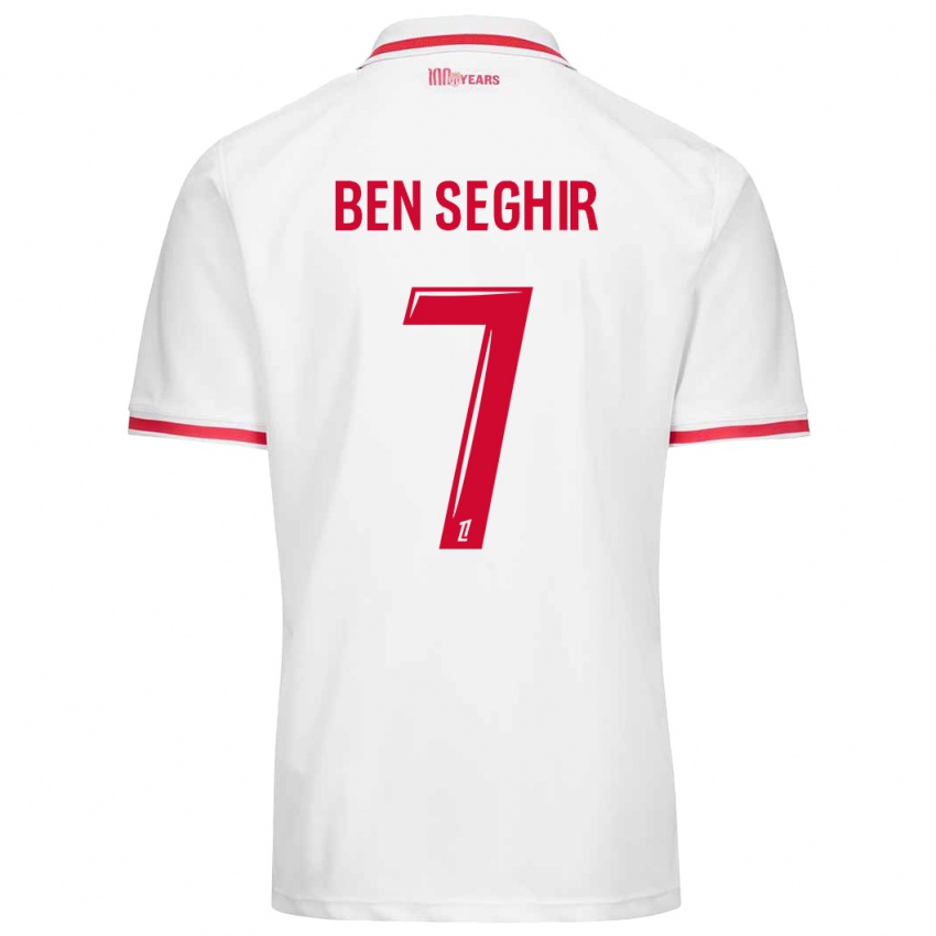 Hombre Camiseta Eliesse Ben Seghir #7 Blanco Rojo 1ª Equipación 2024/25 La Camisa Chile