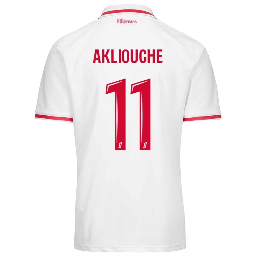 Hombre Camiseta Maghnes Akliouche #11 Blanco Rojo 1ª Equipación 2024/25 La Camisa Chile