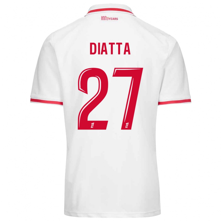 Hombre Camiseta Krépin Diatta #27 Blanco Rojo 1ª Equipación 2024/25 La Camisa Chile