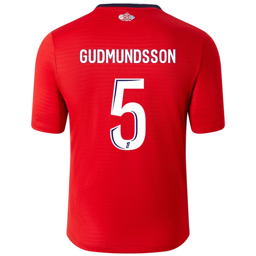 Hombre Camiseta Gabriel Gudmundsson #5 Rojo Blanco 1ª Equipación 2024/25 La Camisa Chile