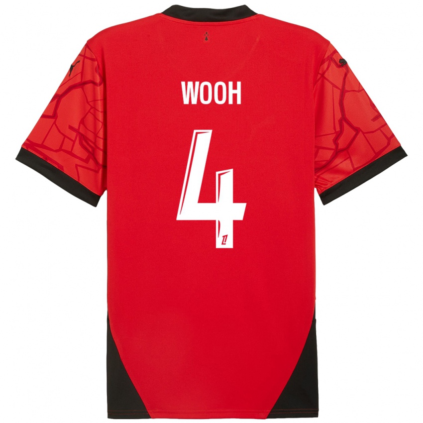 Hombre Camiseta Christopher Wooh #4 Rojo Negro 1ª Equipación 2024/25 La Camisa Chile