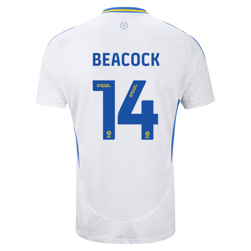 Hombre Camiseta Molly Beacock #14 Blanco Azul 1ª Equipación 2024/25 La Camisa Chile