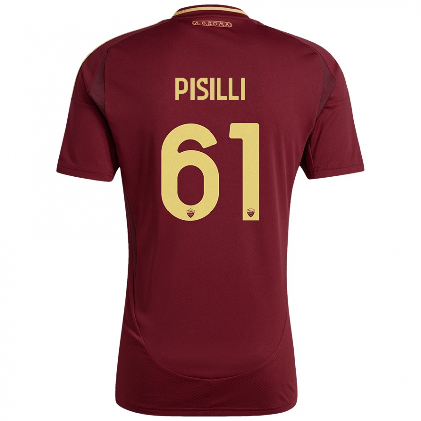 Hombre Camiseta Niccolo Pisilli #61 Rojo Marrón Dorado 1ª Equipación 2024/25 La Camisa Chile