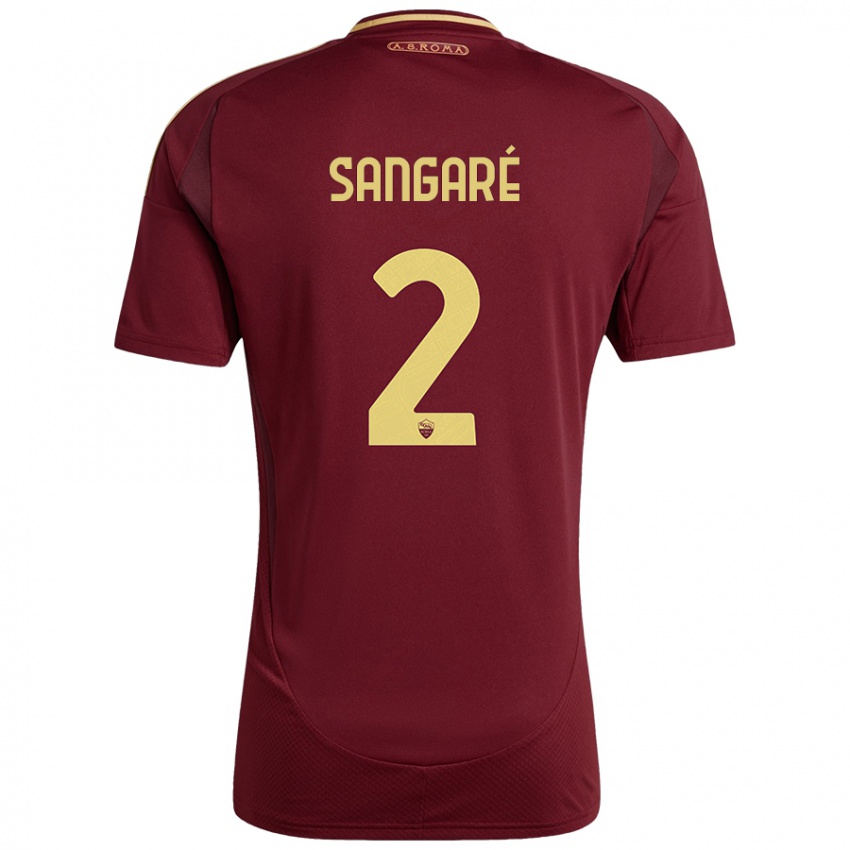 Hombre Camiseta Buba Sangaré #2 Rojo Marrón Dorado 1ª Equipación 2024/25 La Camisa Chile