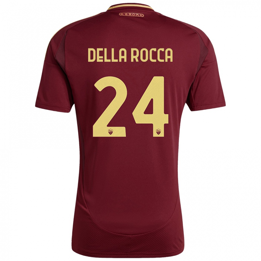 Hombre Camiseta Mattia Della Rocca #24 Rojo Marrón Dorado 1ª Equipación 2024/25 La Camisa Chile