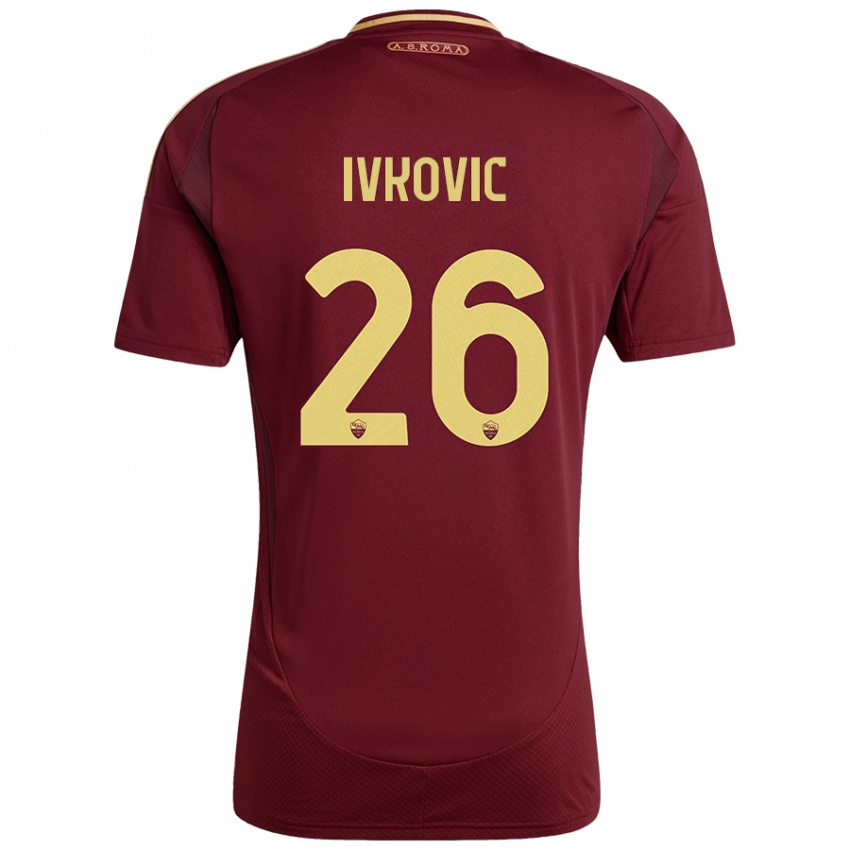 Hombre Camiseta Mate Ivkovic #26 Rojo Marrón Dorado 1ª Equipación 2024/25 La Camisa Chile