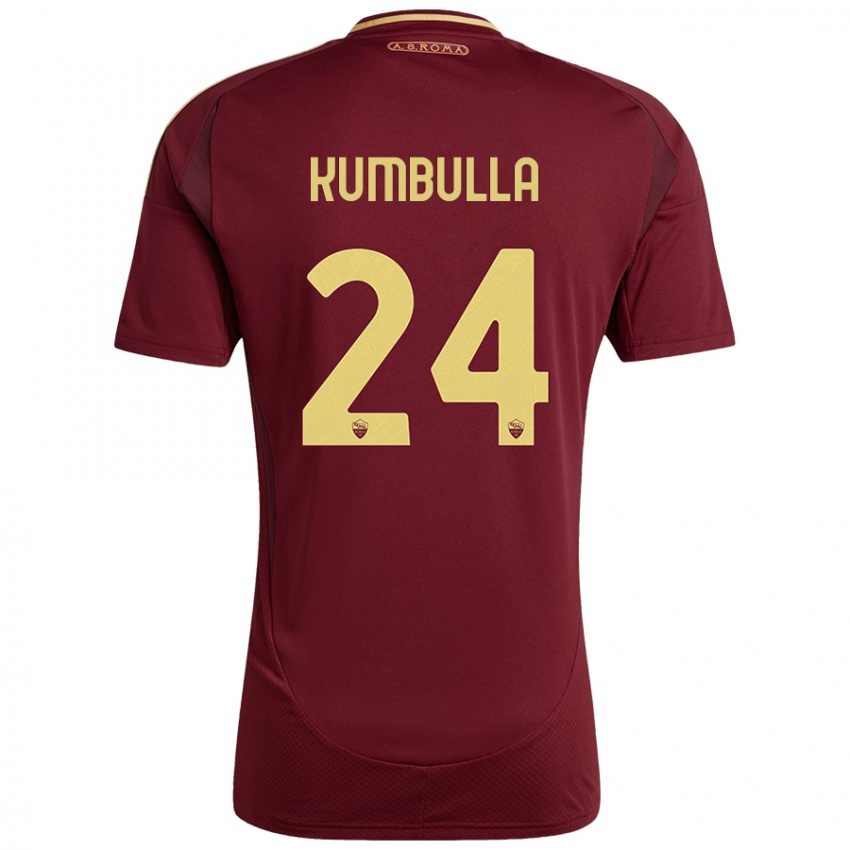 Hombre Camiseta Marash Kumbulla #24 Rojo Marrón Dorado 1ª Equipación 2024/25 La Camisa Chile