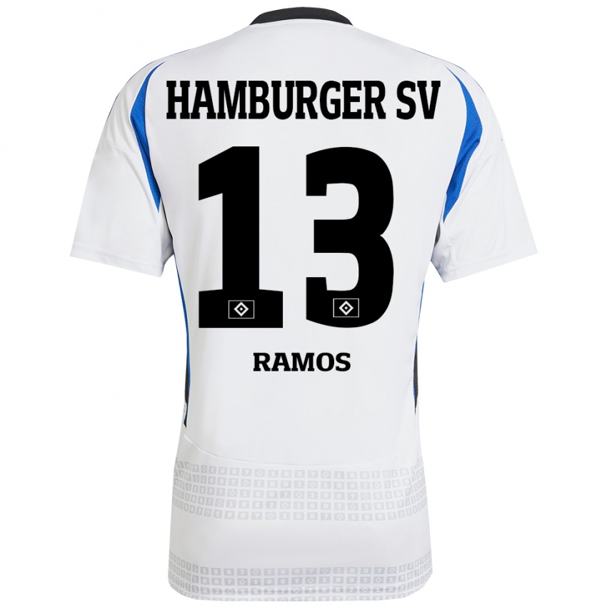 Hombre Camiseta Guilherme Ramos #13 Blanco Azul 1ª Equipación 2024/25 La Camisa Chile