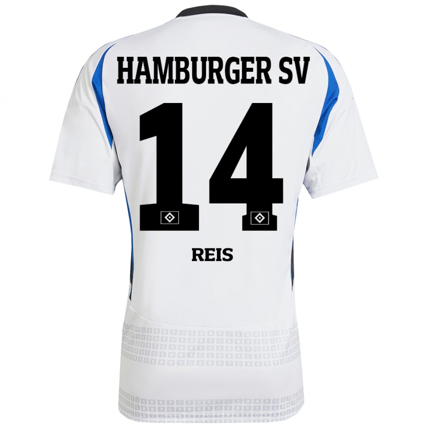 Hombre Camiseta Ludovit Reis #14 Blanco Azul 1ª Equipación 2024/25 La Camisa Chile