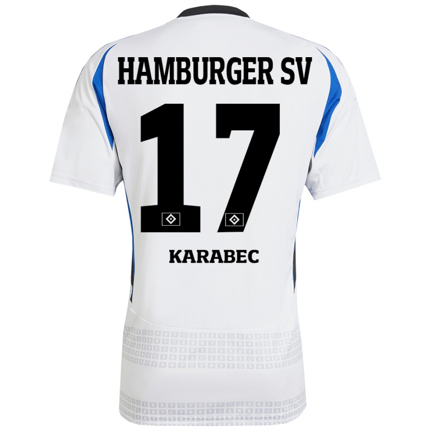 Hombre Camiseta Adam Karabec #17 Blanco Azul 1ª Equipación 2024/25 La Camisa Chile