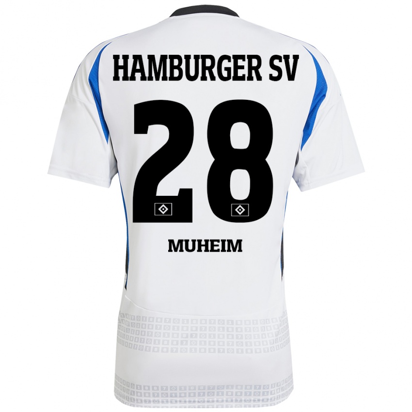 Hombre Camiseta Miro Muheim #28 Blanco Azul 1ª Equipación 2024/25 La Camisa Chile