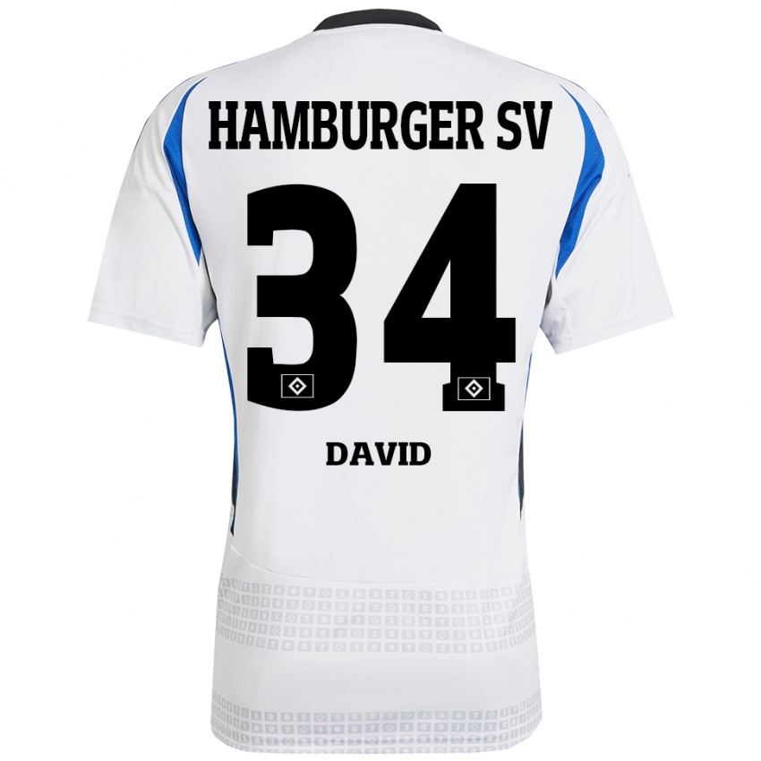 Hombre Camiseta Jonas David #34 Blanco Azul 1ª Equipación 2024/25 La Camisa Chile