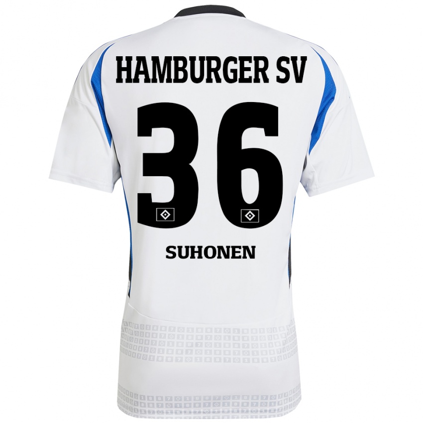 Hombre Camiseta Anssi Suhonen #36 Blanco Azul 1ª Equipación 2024/25 La Camisa Chile