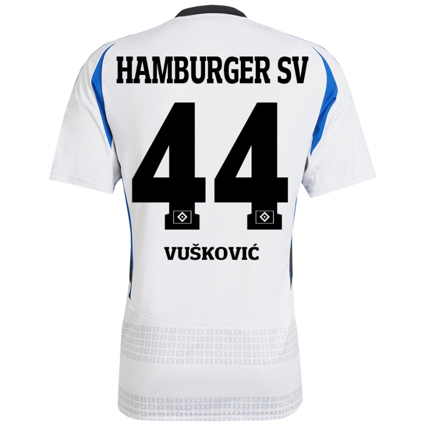 Hombre Camiseta Mario Vuskovic #44 Blanco Azul 1ª Equipación 2024/25 La Camisa Chile