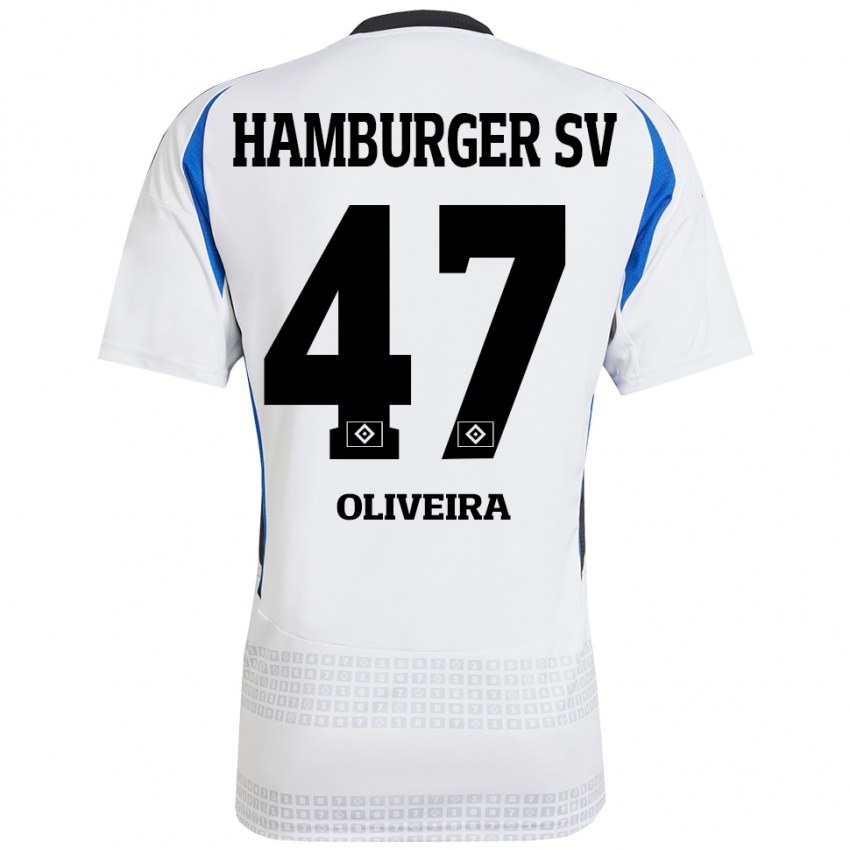 Hombre Camiseta Nicolas Oliveira #47 Blanco Azul 1ª Equipación 2024/25 La Camisa Chile