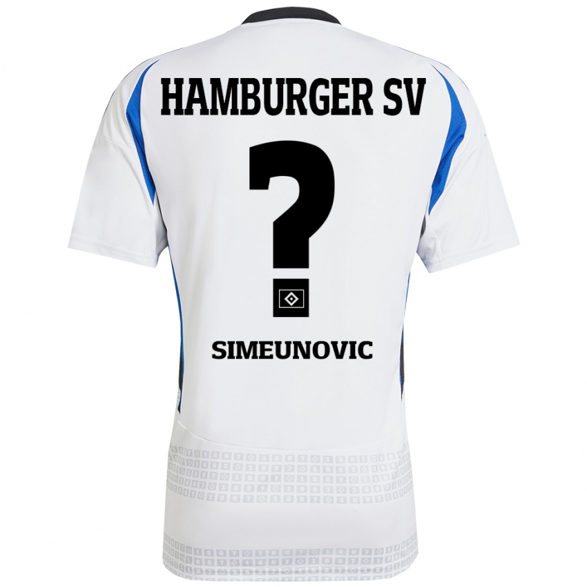 Hombre Camiseta Denis Simeunovic #0 Blanco Azul 1ª Equipación 2024/25 La Camisa Chile