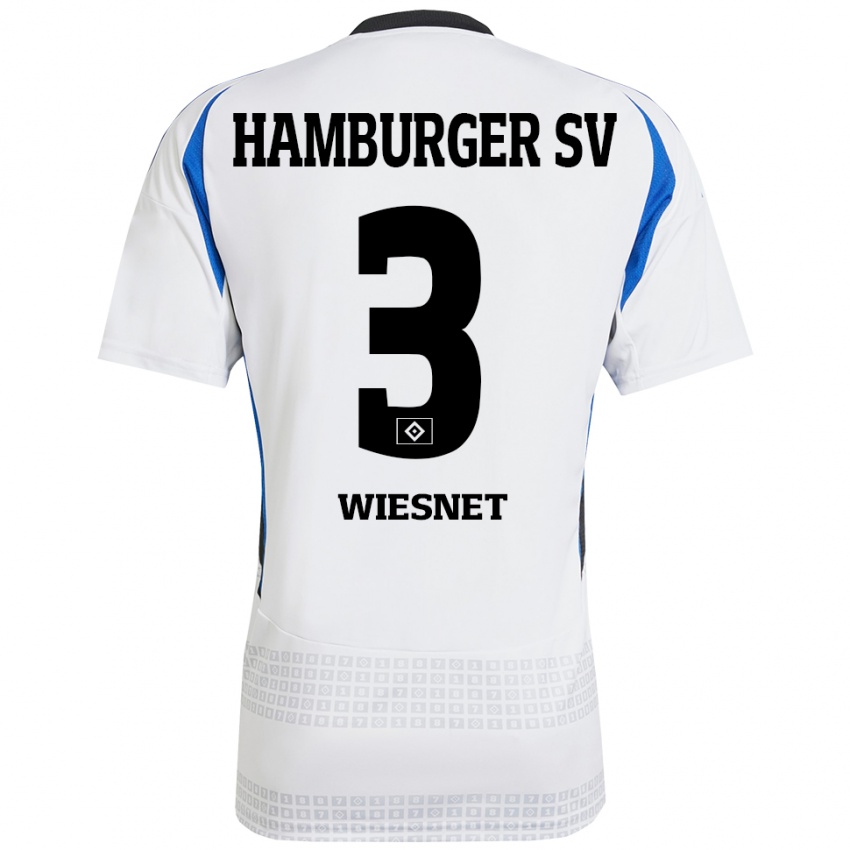 Hombre Camiseta Melvin Wiesnet #3 Blanco Azul 1ª Equipación 2024/25 La Camisa Chile