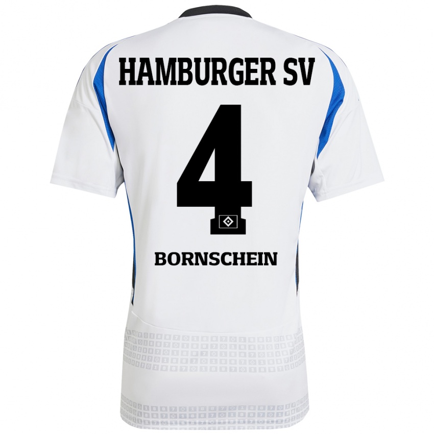 Hombre Camiseta Lukas Bornschein #4 Blanco Azul 1ª Equipación 2024/25 La Camisa Chile