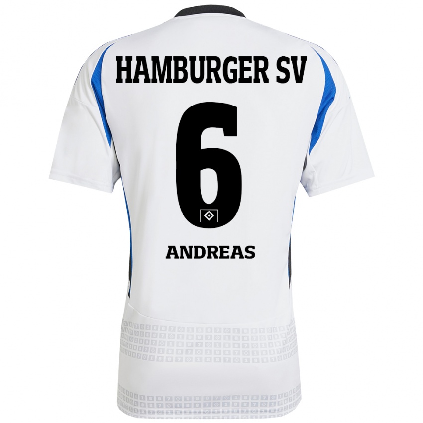 Hombre Camiseta Noah Andreas #6 Blanco Azul 1ª Equipación 2024/25 La Camisa Chile