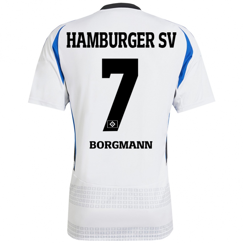 Hombre Camiseta Marcus Borgmann #7 Blanco Azul 1ª Equipación 2024/25 La Camisa Chile