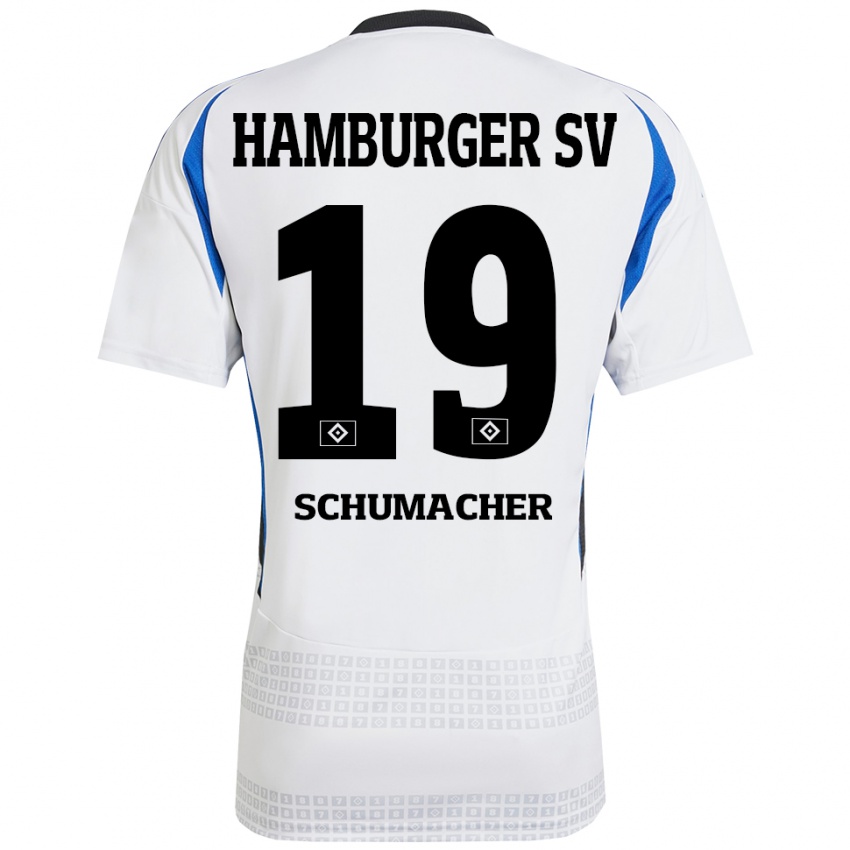 Hombre Camiseta Lukas Schumacher #19 Blanco Azul 1ª Equipación 2024/25 La Camisa Chile