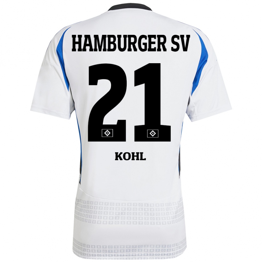 Hombre Camiseta Ohene Köhl #21 Blanco Azul 1ª Equipación 2024/25 La Camisa Chile