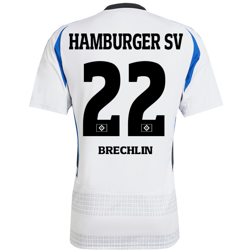 Hombre Camiseta Bjarne Brechlin #22 Blanco Azul 1ª Equipación 2024/25 La Camisa Chile