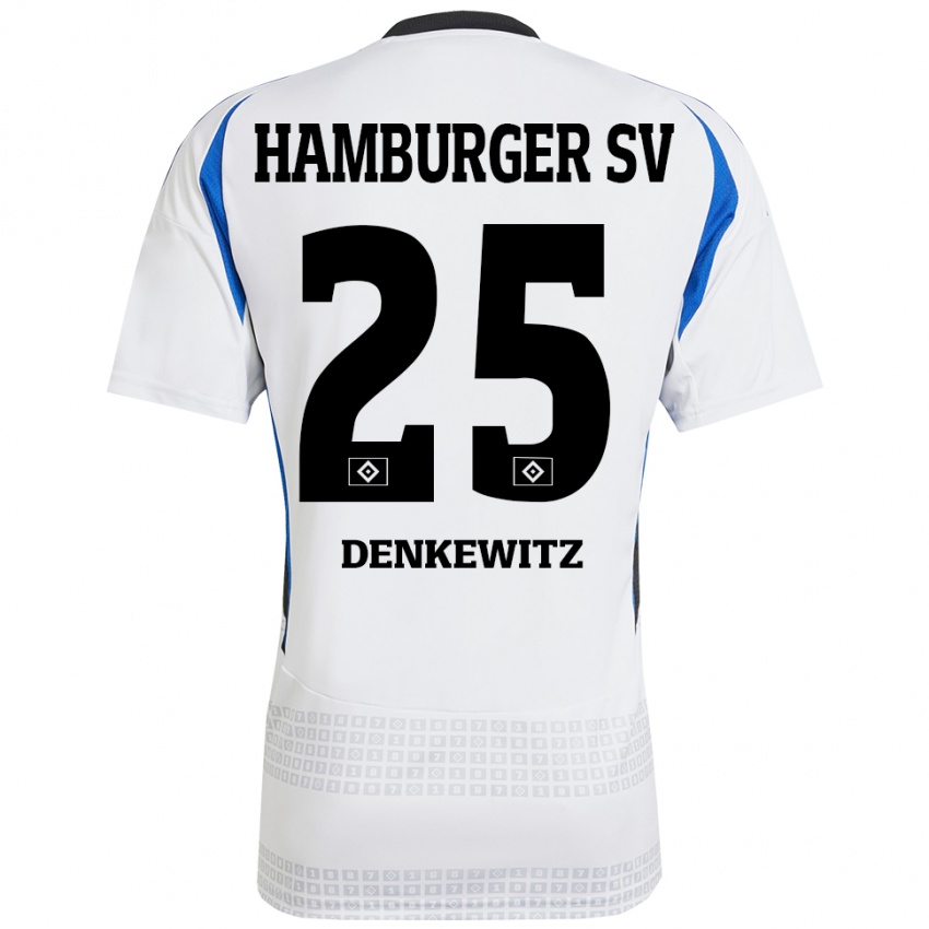 Hombre Camiseta Nick Denkewitz #25 Blanco Azul 1ª Equipación 2024/25 La Camisa Chile