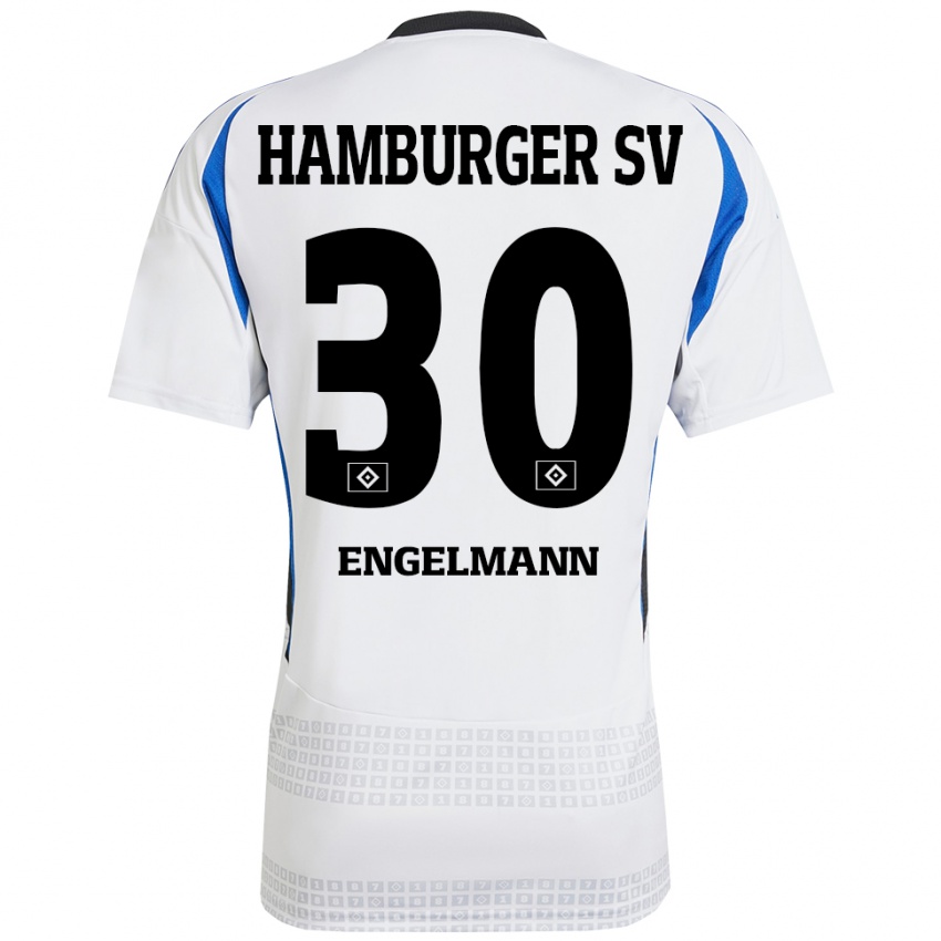 Hombre Camiseta Timon Engelmann #30 Blanco Azul 1ª Equipación 2024/25 La Camisa Chile