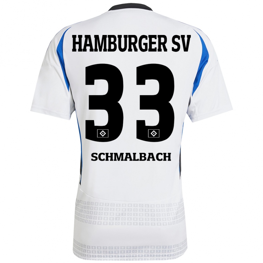 Hombre Camiseta Sebastian Schmalbach #33 Blanco Azul 1ª Equipación 2024/25 La Camisa Chile