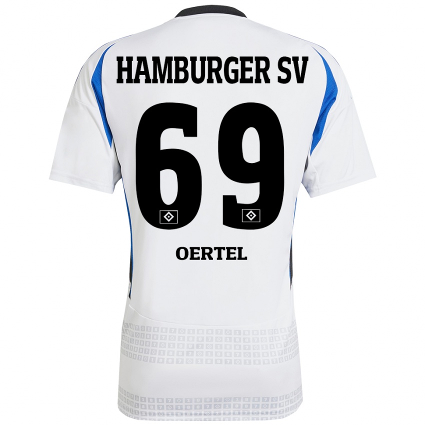 Hombre Camiseta Jan Oertel #69 Blanco Azul 1ª Equipación 2024/25 La Camisa Chile