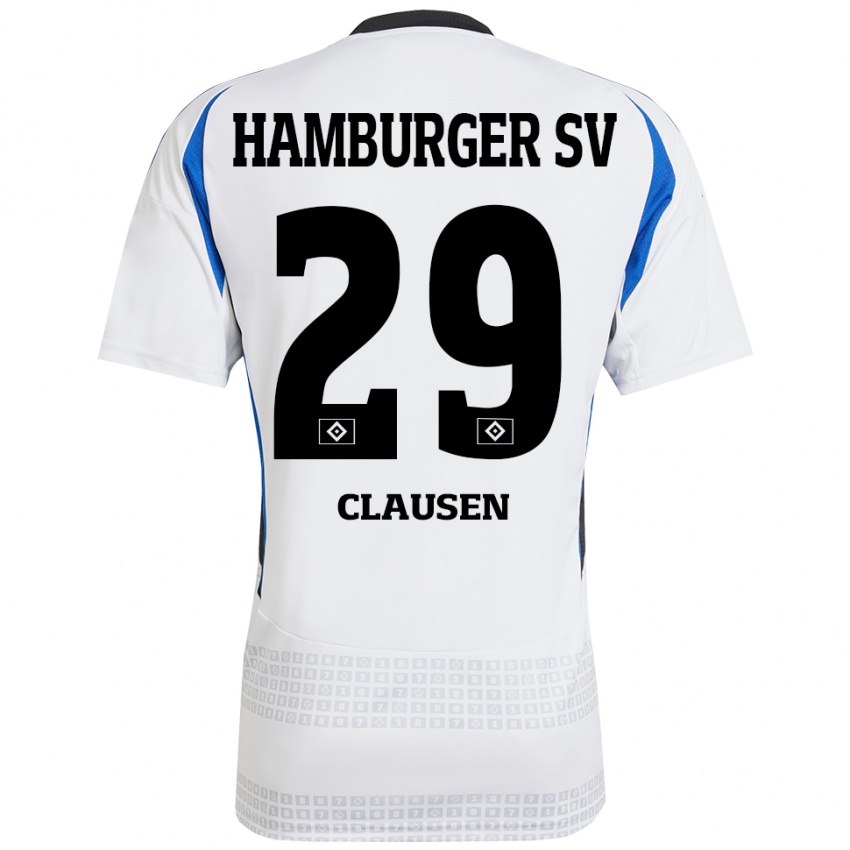 Hombre Camiseta Lina Clausen #29 Blanco Azul 1ª Equipación 2024/25 La Camisa Chile