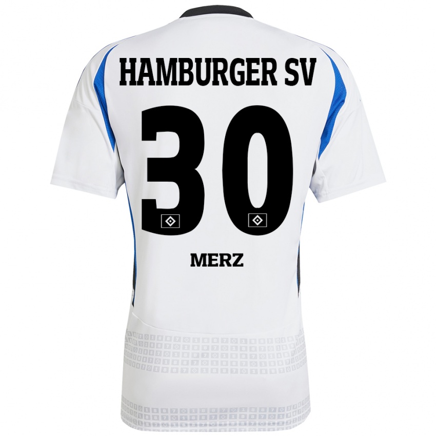 Hombre Camiseta Selma Merz #30 Blanco Azul 1ª Equipación 2024/25 La Camisa Chile