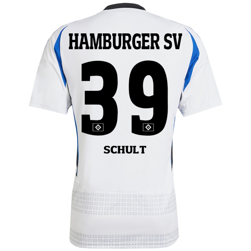 Hombre Camiseta Almuth Schult #39 Blanco Azul 1ª Equipación 2024/25 La Camisa Chile