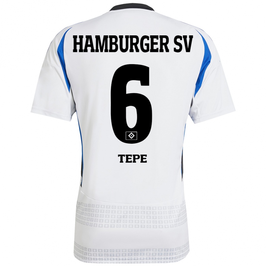 Hombre Camiseta Niklas Tepe #6 Blanco Azul 1ª Equipación 2024/25 La Camisa Chile