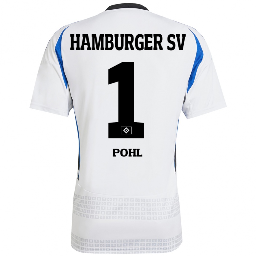 Hombre Camiseta Christina Pohl #1 Blanco Azul 1ª Equipación 2024/25 La Camisa Chile