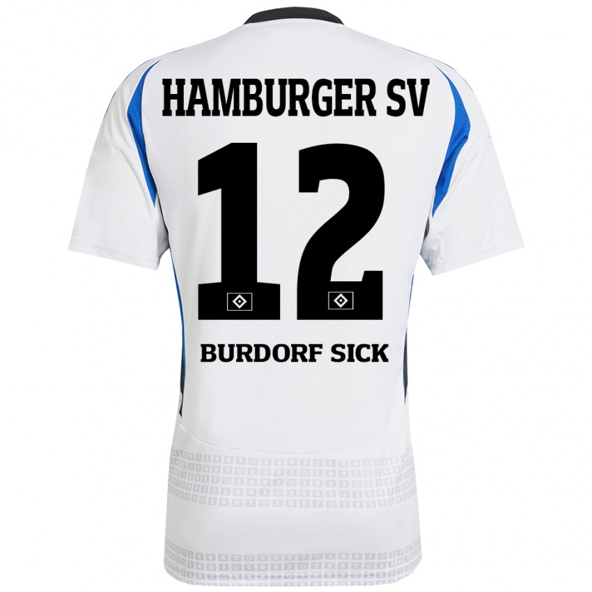 Hombre Camiseta Emma Burdorf-Sick #12 Blanco Azul 1ª Equipación 2024/25 La Camisa Chile