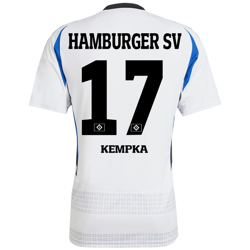 Hombre Camiseta Sylvana Kempka #17 Blanco Azul 1ª Equipación 2024/25 La Camisa Chile