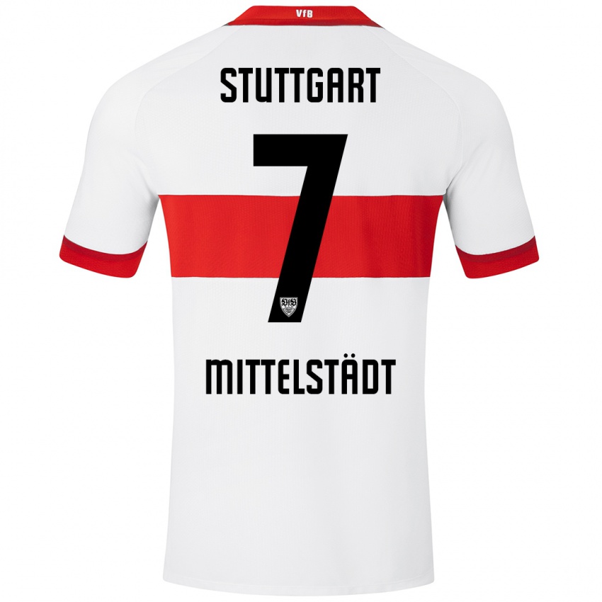 Hombre Camiseta Maximilian Mittelstädt #7 Blanco Rojo 1ª Equipación 2024/25 La Camisa Chile