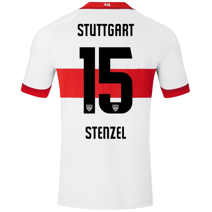 Hombre Camiseta Pascal Stenzel #15 Blanco Rojo 1ª Equipación 2024/25 La Camisa Chile