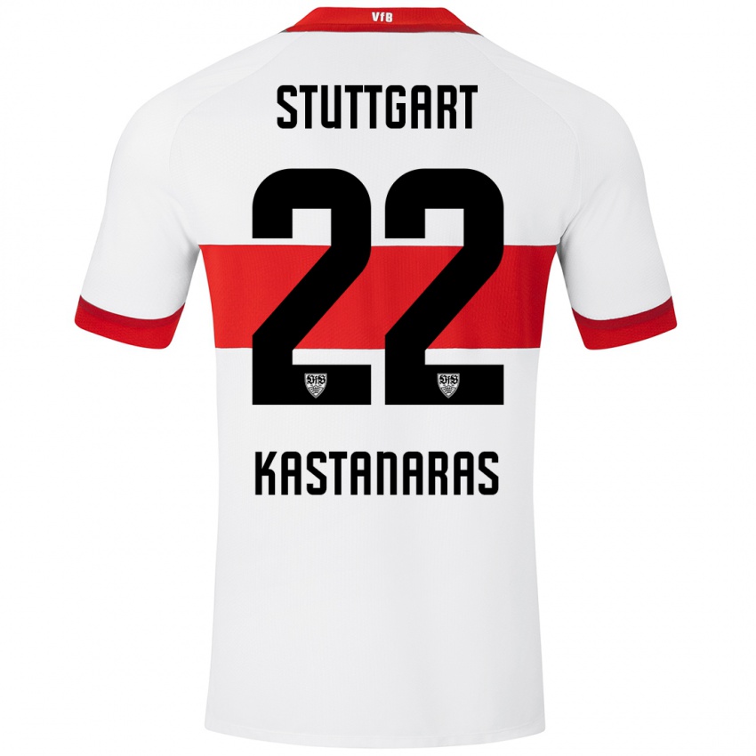 Hombre Camiseta Thomas Kastanaras #22 Blanco Rojo 1ª Equipación 2024/25 La Camisa Chile