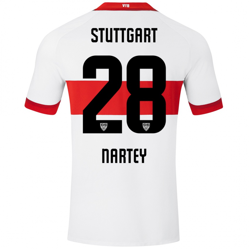 Hombre Camiseta Nikolas Nartey #28 Blanco Rojo 1ª Equipación 2024/25 La Camisa Chile